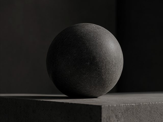Esfera de piedra al borde de un bloque